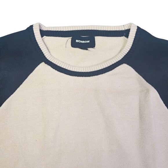 Monrow Womens Raglan Long Sleeve Sweater Cream & Navy Colorblock Small - Picture 2 of 8